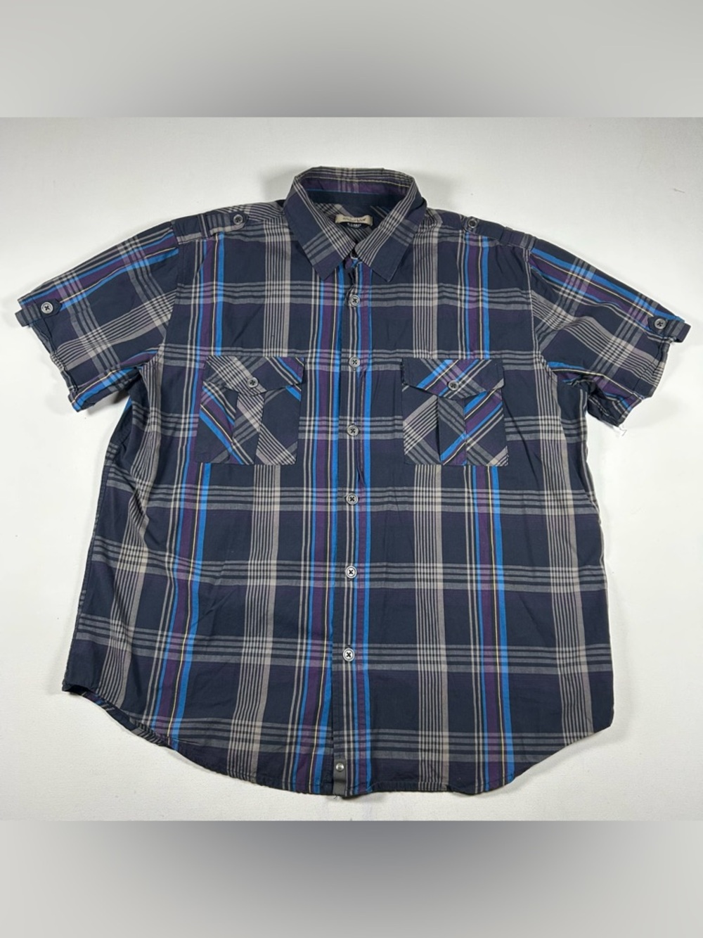 Vintage Anchor Blue Plaid Shirt Men XL Multicolor Metallic Button Up Y2k Mall